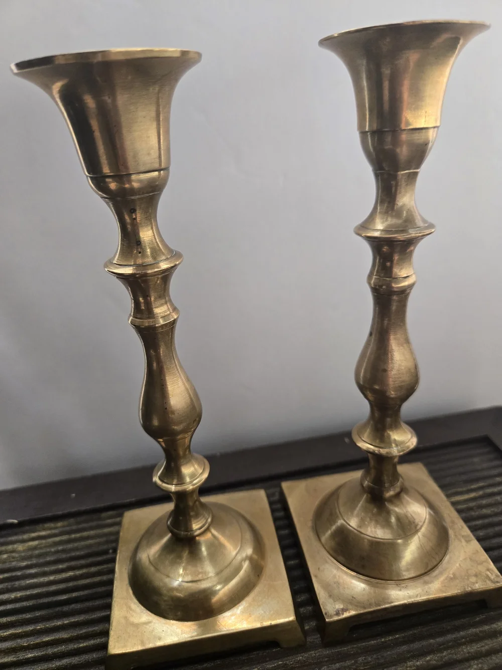 Vintage Brass Candlestick Holders - Pair Square Base